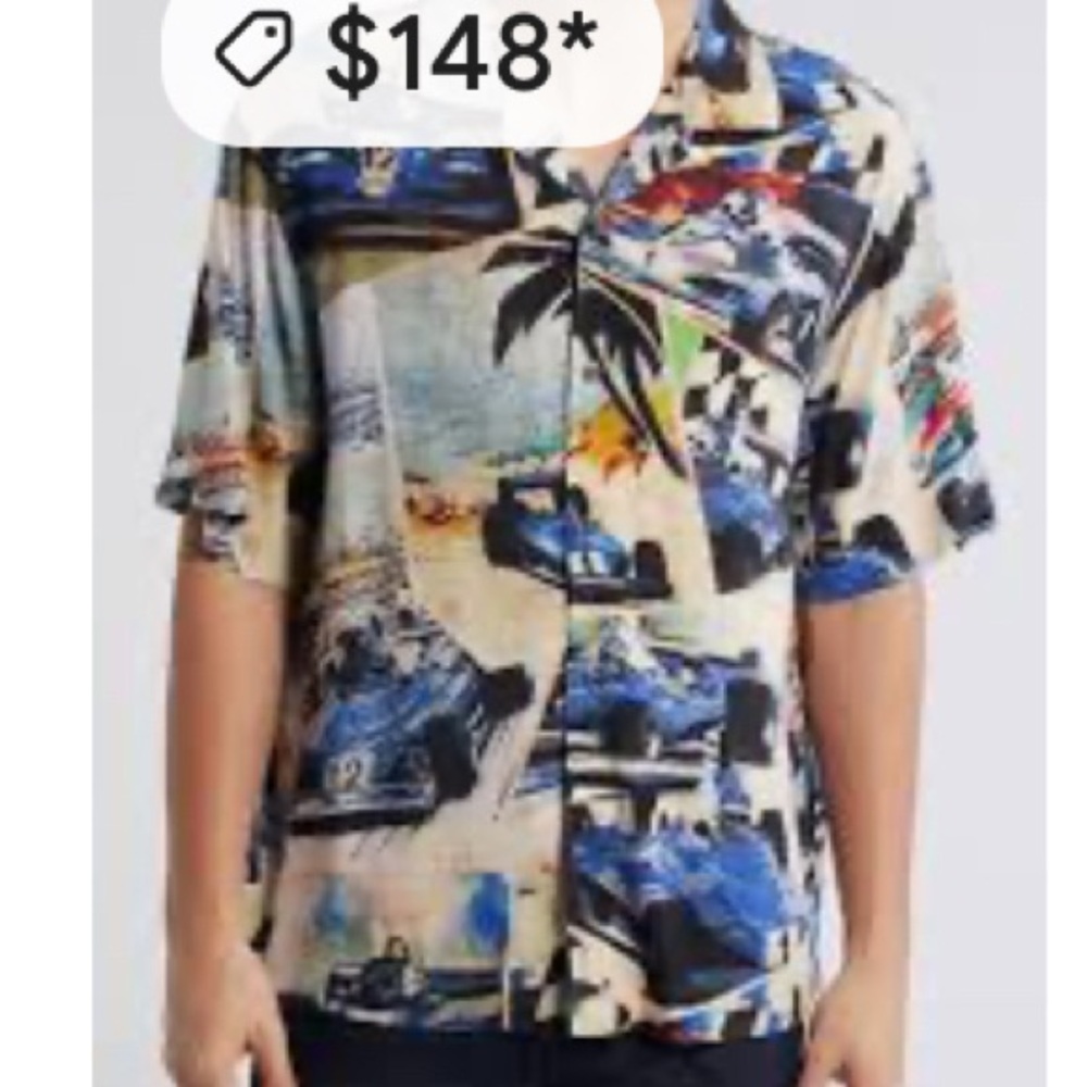 Hugo Boss Espino Race Car Print Camp Graphic Shirt Collar Button Down Oversized - Picture 10 of 10